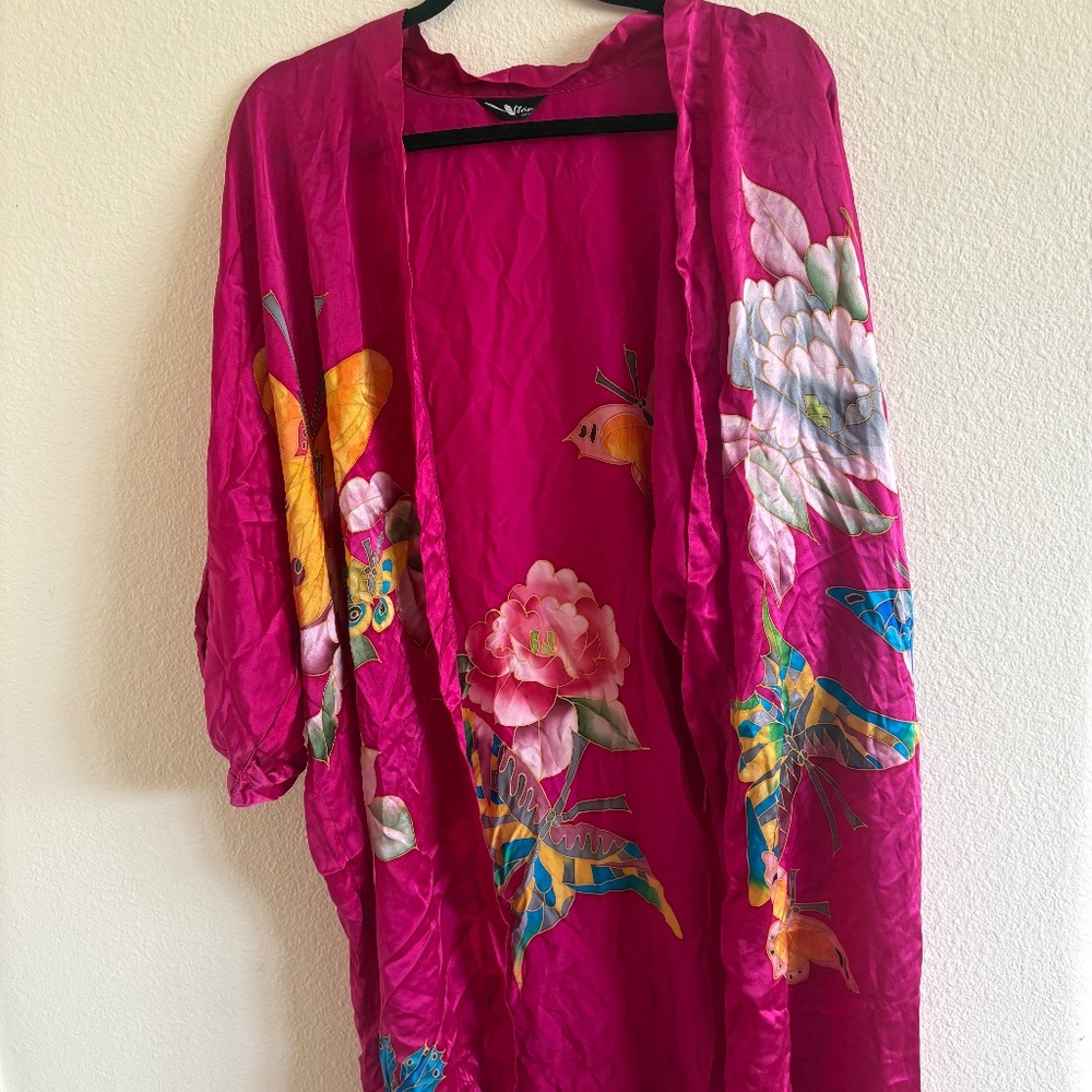 100% Silk Womens Pink Kimono Style robe
